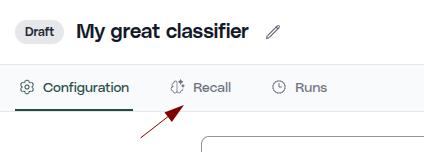 HoloRecall configuration in the Holofin classifier settings